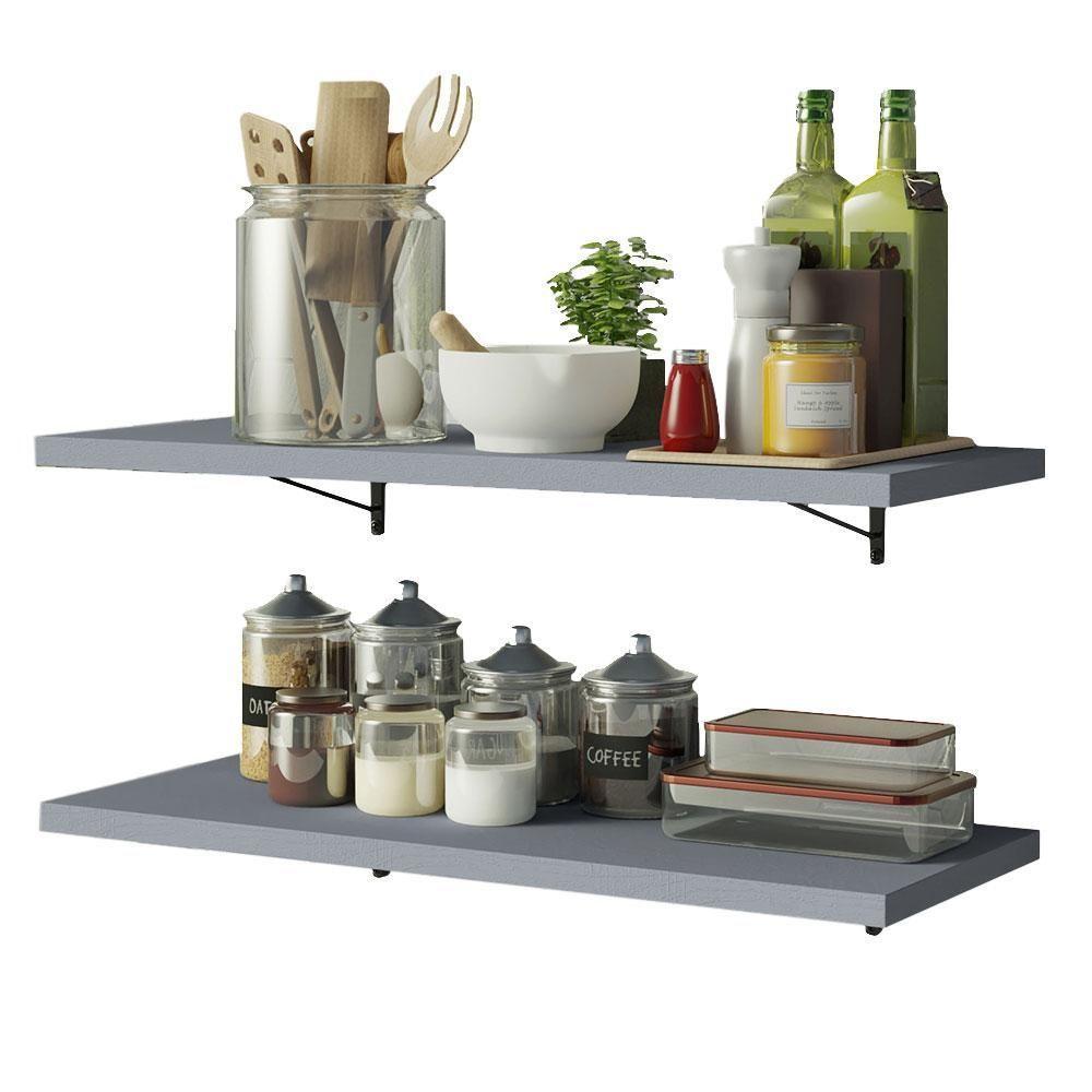 Kit 2 Prateleiras Suspensas Para Cozinha Madesa 80 Cm Com Mão Francesa - Cinza Cinza - 8