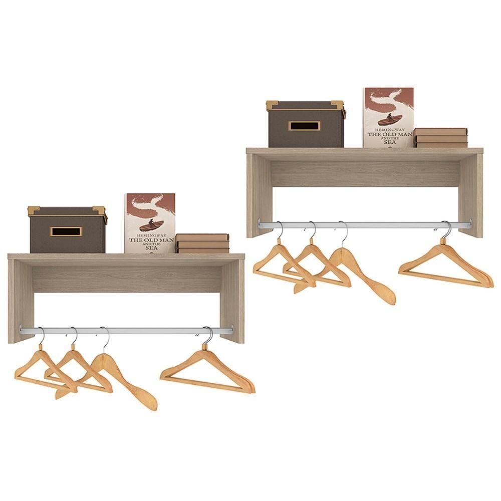 Kit 2 Nichos Cabideiros Suspensos Berlim Carvalho Castanho - 1