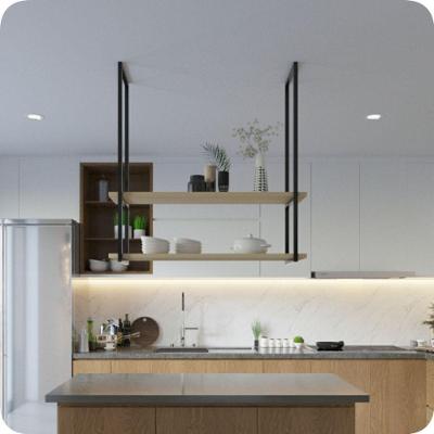 Nicho Preto Prateleira Suspensa Teto Cozinha Branca 80cm