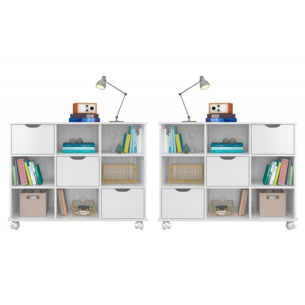 Kit 2 Nichos Organizadores Com Rodízios Toy 3 Gavetas Branco - 2