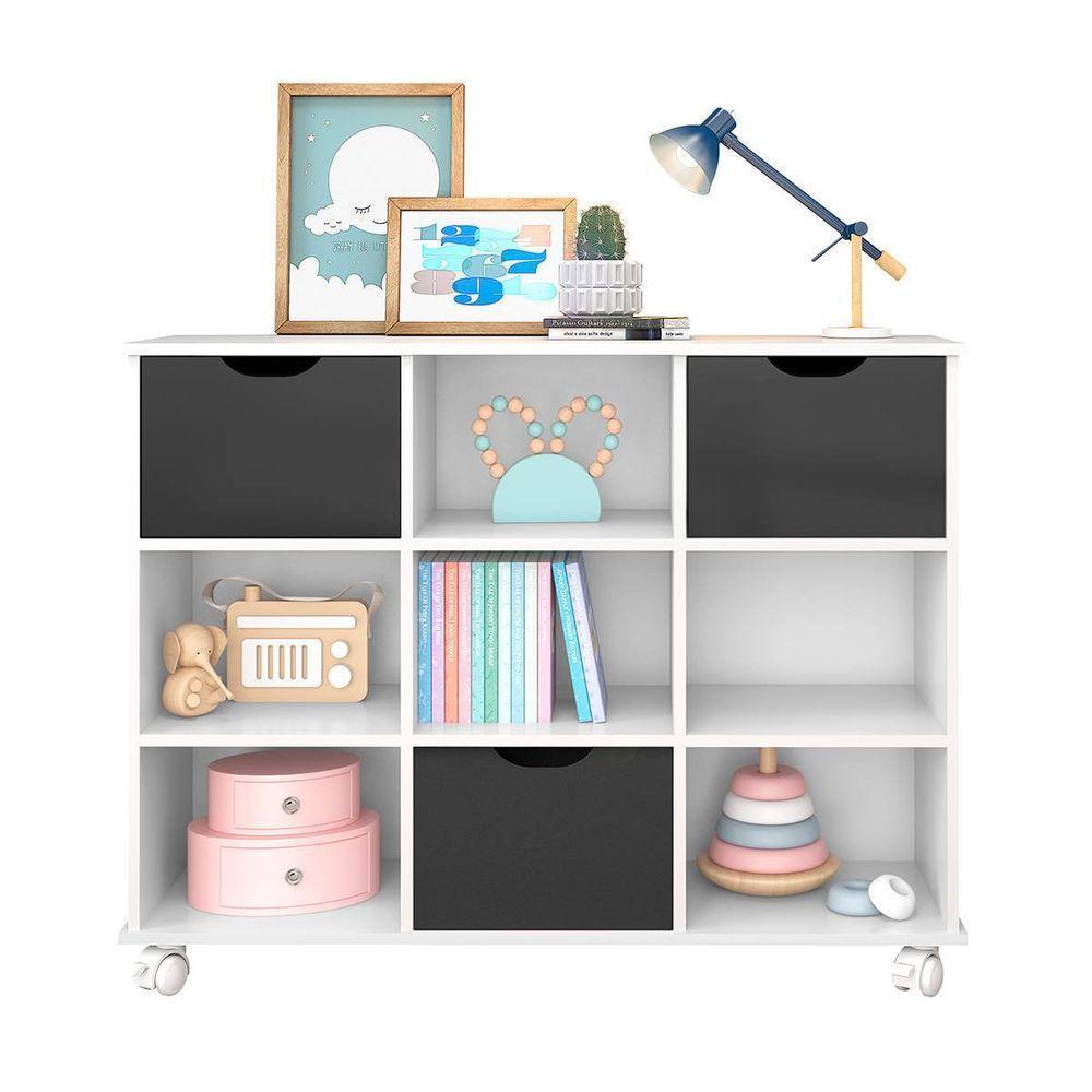 Nicho Organizador C/ 3 Gavetas C/ Rodízio Q01 Branco/Preto - 1