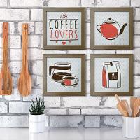 Quadro Cozinha 20x20cm Kit 4 Un Madeira - 6