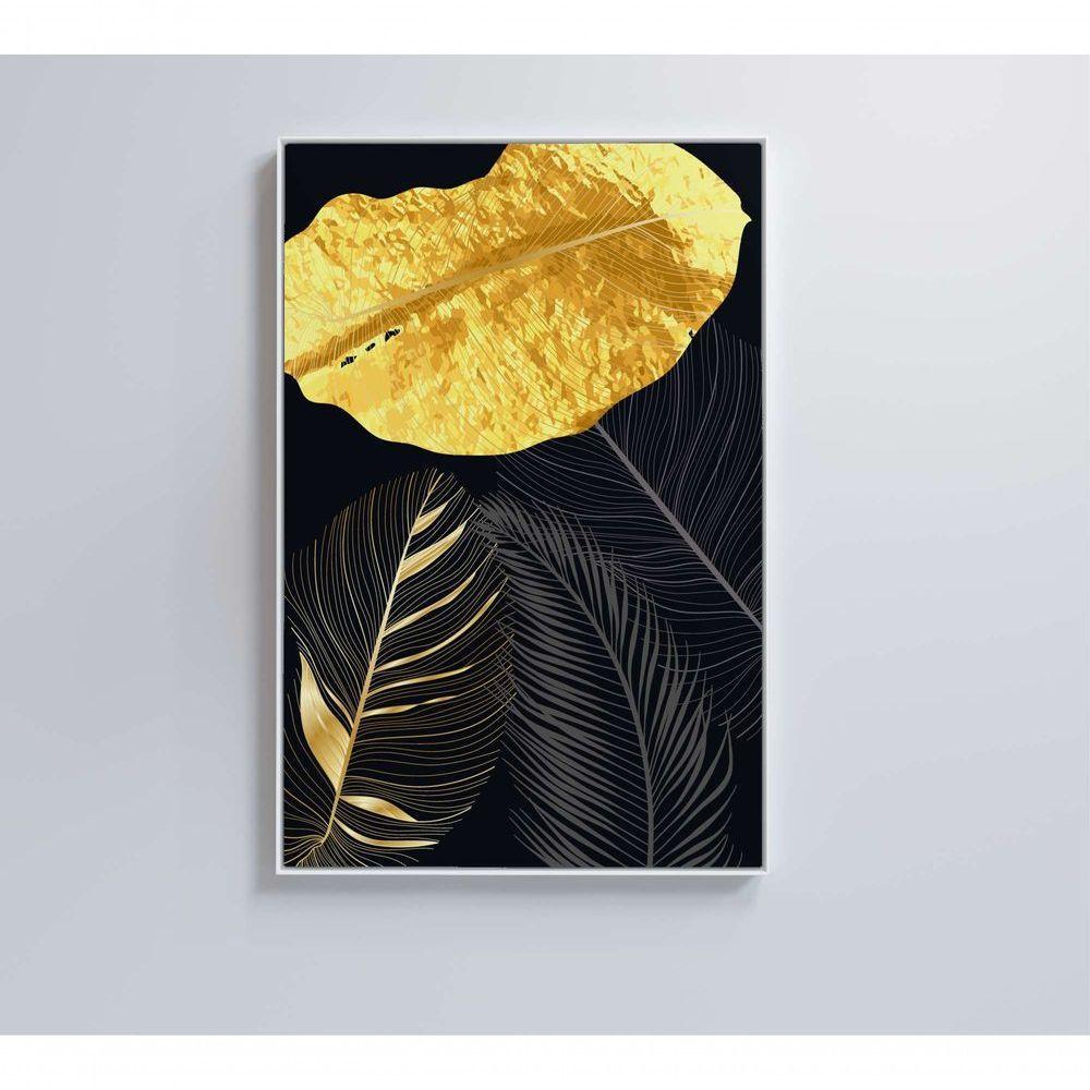 Quadro Folhas Douradas 2 40x60 Cm Vidro Impresso - 1