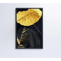 Quadro Folhas Douradas 2 40x60 Cm Vidro Impresso