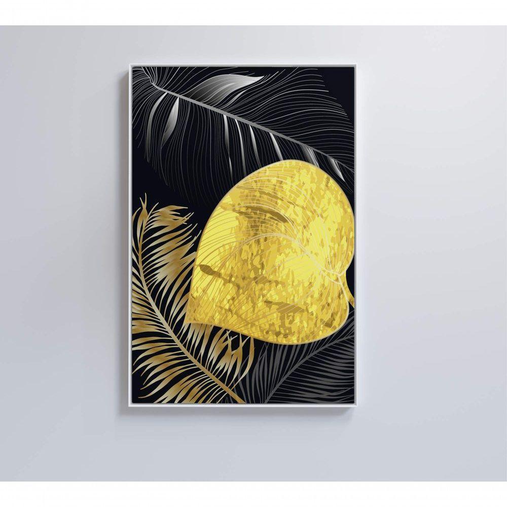 Quadro Folhas Douradas 1 60x90 Cm Tecido Canvas - 1