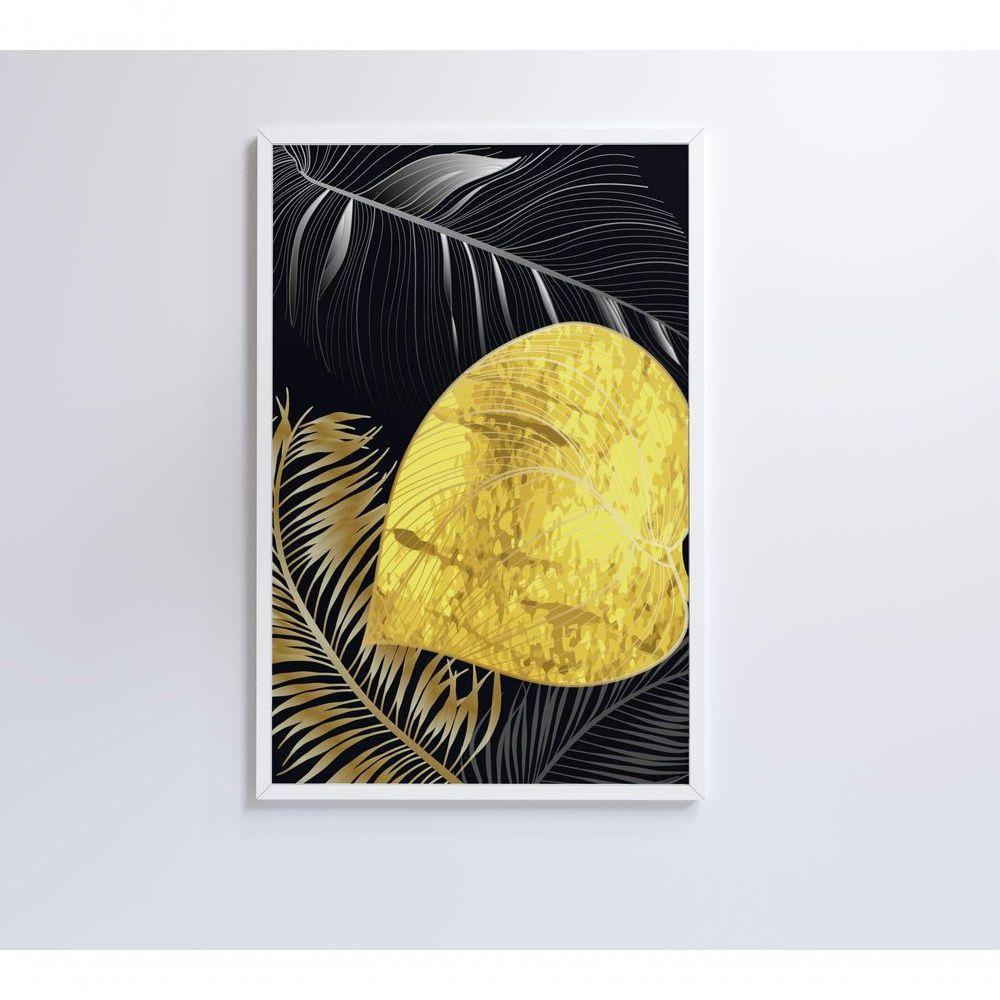 Quadro Folhas Douradas 1 60x90 Cm Tecido Canvas - 3