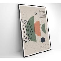 Quadro Abstrato Círculo, Pontos E Meia Lua 90x60 Cm Tecido Canvas