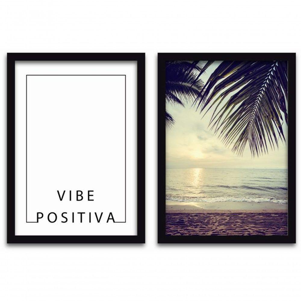 Conjunto Quadros 2pçs 40X60 Vibe Positiva Moldura Preta - 1