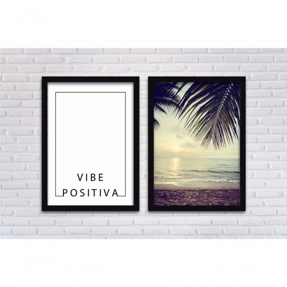 Conjunto Quadros 2pçs 40X60 Vibe Positiva Moldura Preta - 2