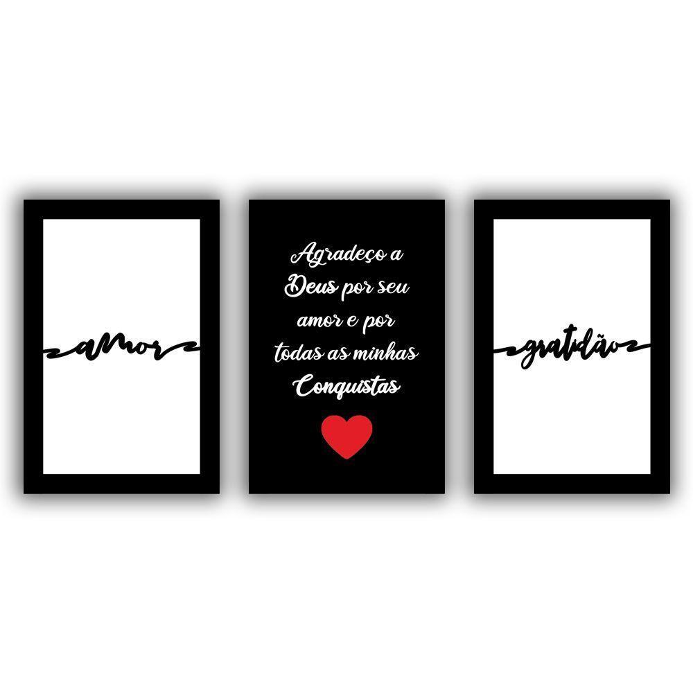 Kit Placas Quadros Decorativos 3Pçs 20X30 Deus Amor Gratidão - 1