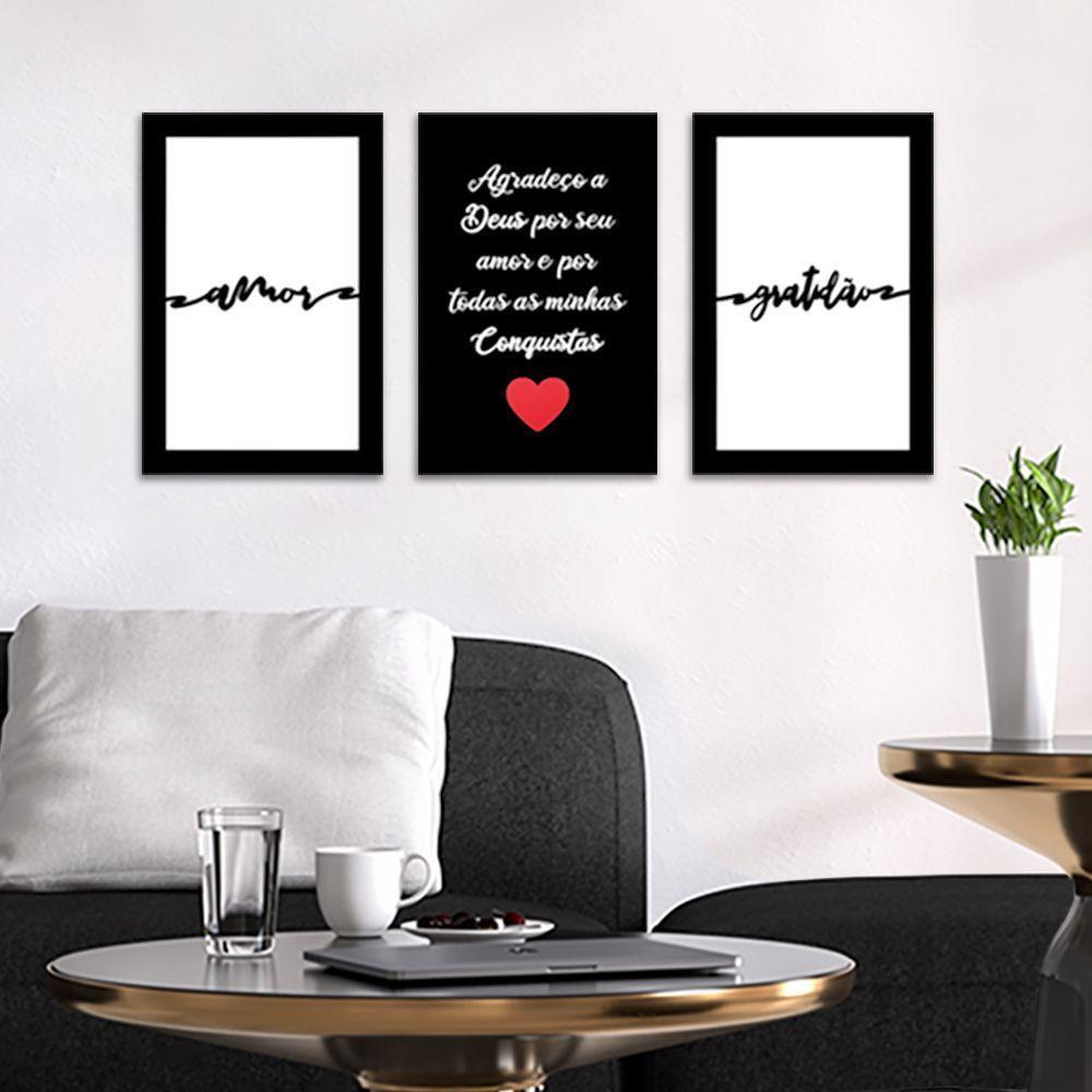 Kit Placas Quadros Decorativos 3Pçs 20X30 Deus Amor Gratidão - 3