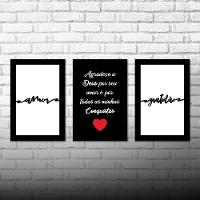 Kit Placas Quadros Decorativos 3Pçs 20X30 Deus Amor Gratidão - 4