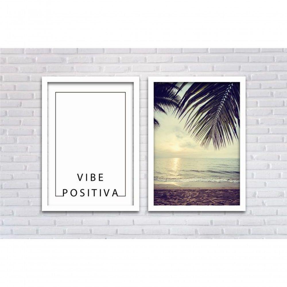 Conjunto Quadros 2pçs 40X60 Vibe Positiva Moldura Branca - 2