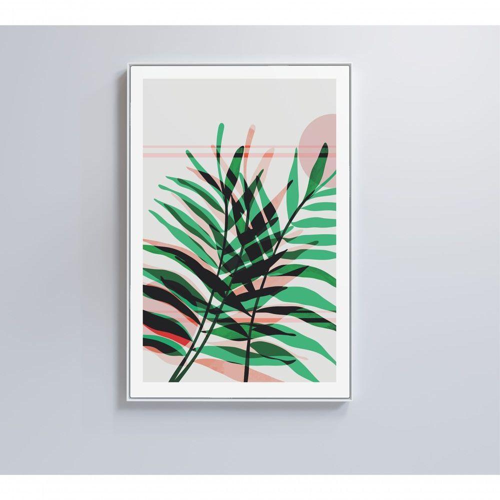 Quadro Pintura Folha Verde E Rosa 2 40x60 Cm Tecido Canvas - 1