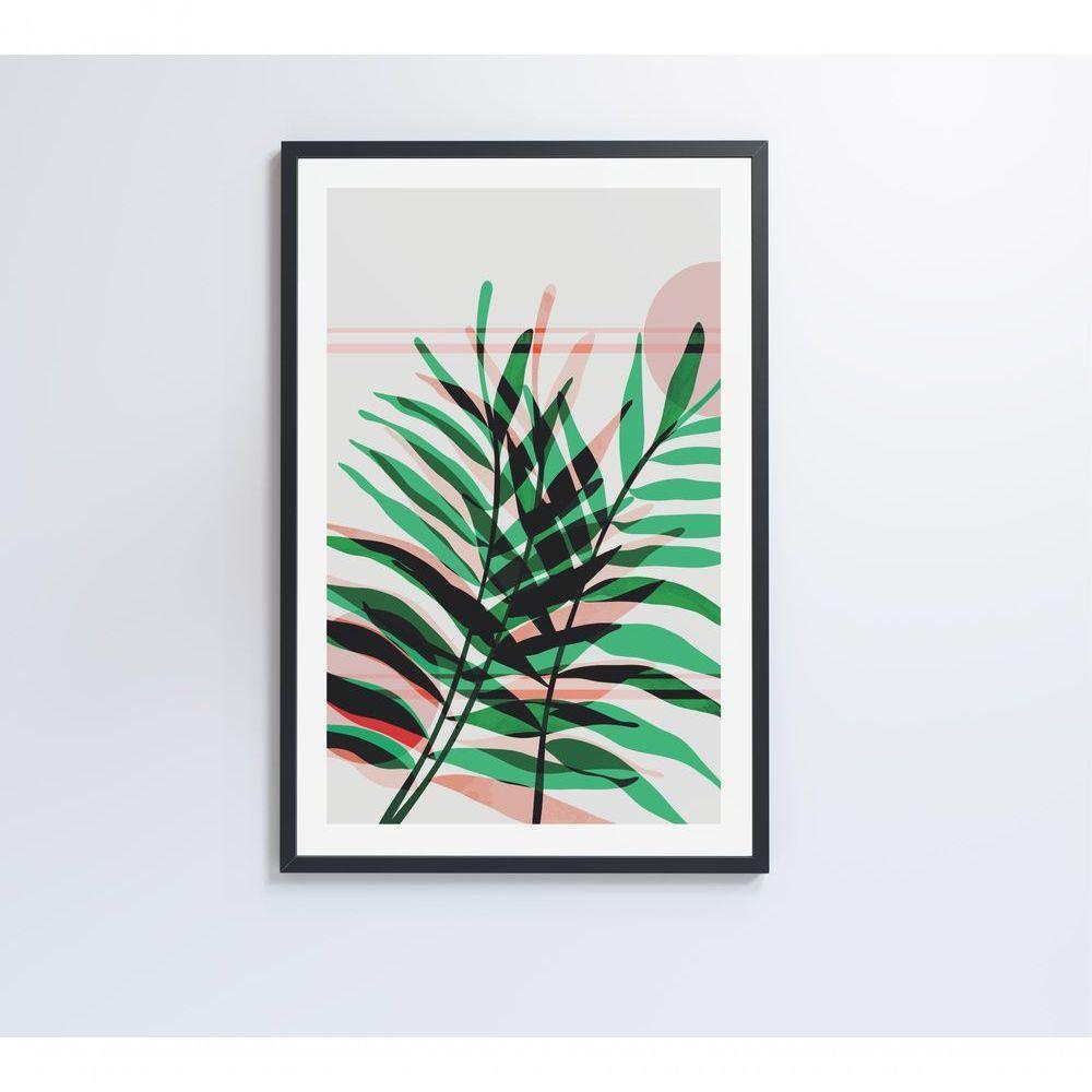 Quadro Pintura Folha Verde E Rosa 2 40x60 Cm Tecido Canvas - 3