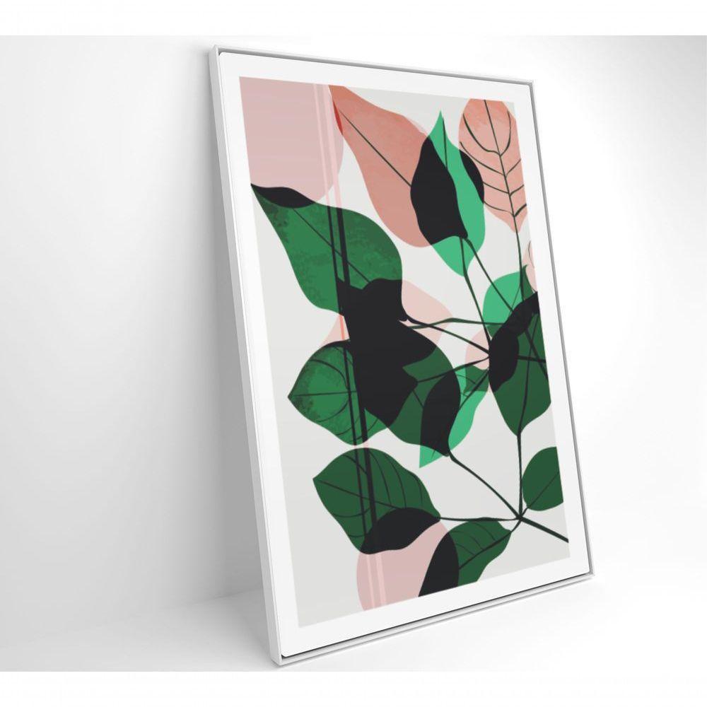 Quadro Pintura Folhas Verdes E Rosa 40x60 Cm Tecido Canvas - 6