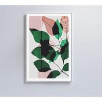 Quadro Pintura Folhas Verdes E Rosa 40x60 Cm Tecido Canvas - 1