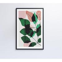 Quadro Pintura Folhas Verdes E Rosa 40x60 Cm Tecido Canvas - 2