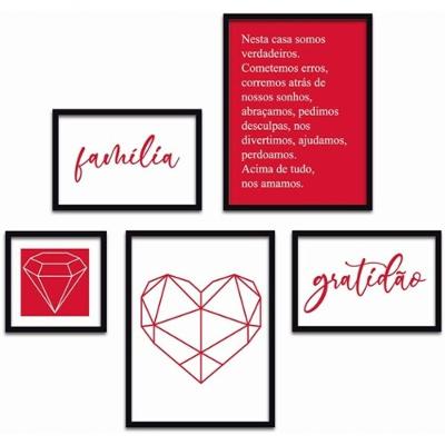Conjunto Quadros Decorativos 5 Peças Familia Moldura Preta