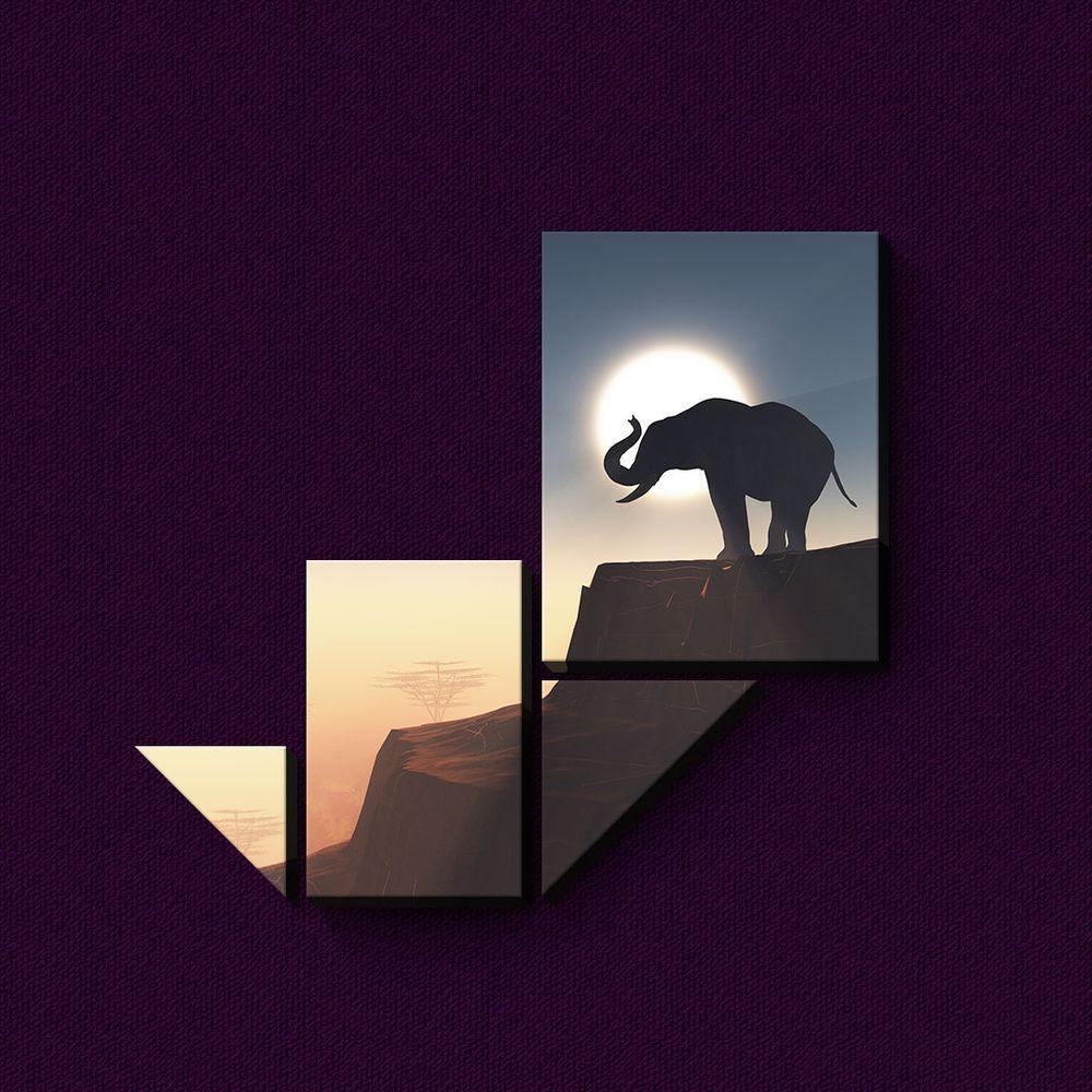 Elefante Na Savana - Quadro Ou Placa Com 4 Peças 15mm - 1