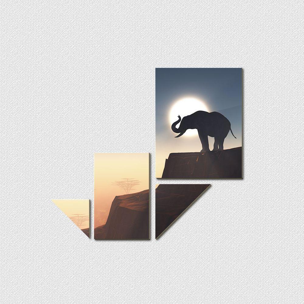 Elefante Na Savana - Quadro Ou Placa Com 4 Peças 6mm - 1