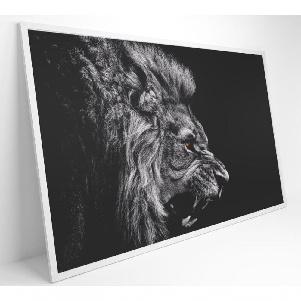 Quadro Leão Preto E Branco 90x60 Cm Tecido Canvas - 2