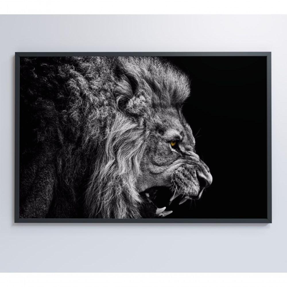 Quadro Leão Preto E Branco 90x60 Cm Tecido Canvas - 5
