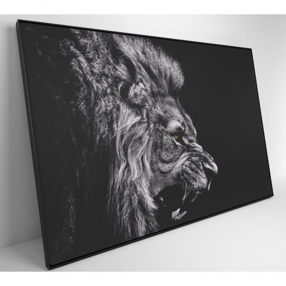 Quadro Leão Preto E Branco 90x60 Cm Tecido Canvas - 6