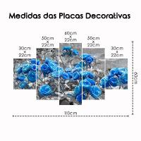 Kit 5 Placa Quadro Quarto Sala Flores Vermelha Rosas Azuis - 28