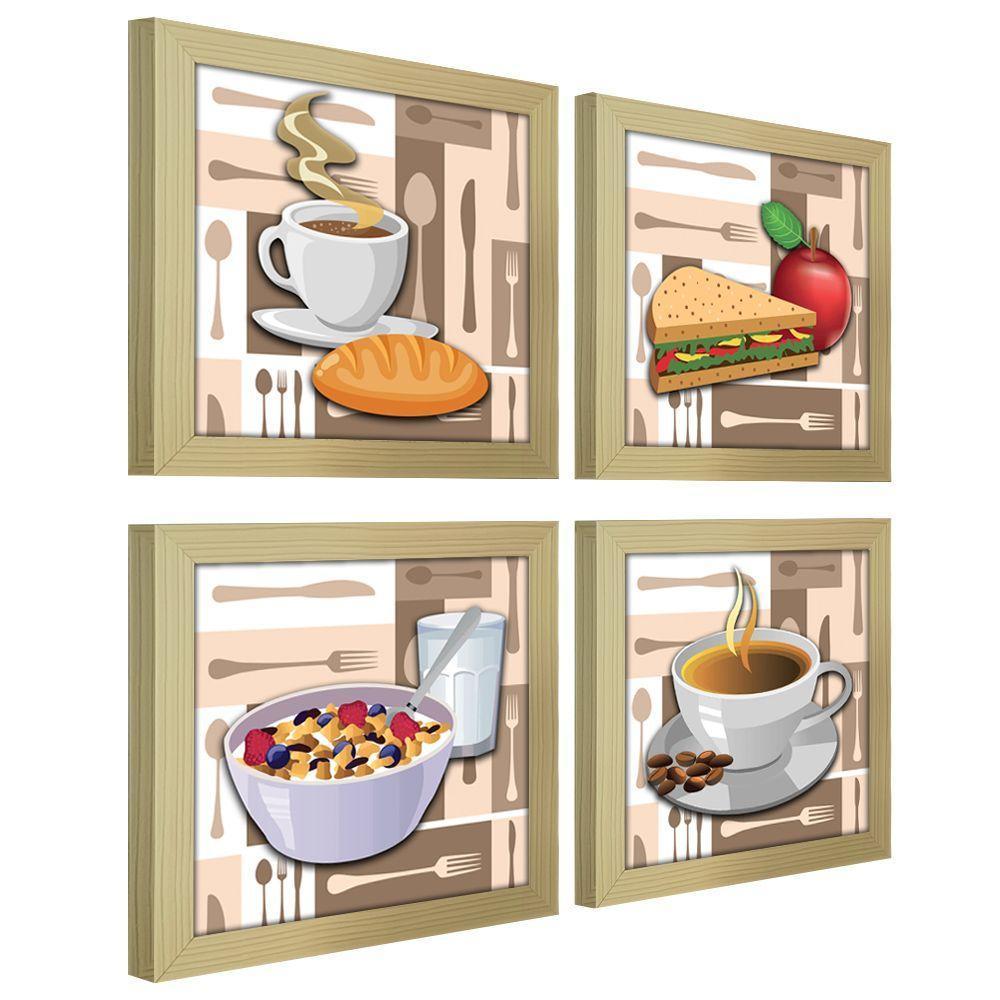 Quadro Café Padaria Copa 20X20Cm Kit 4 Un Marfim Listrado - 1