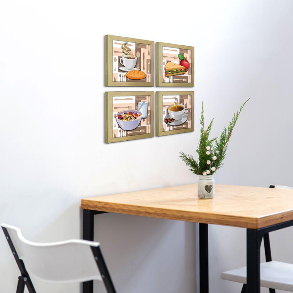 Quadro Café Padaria Copa 20X20Cm Kit 4 Un Marfim Listrado - 5