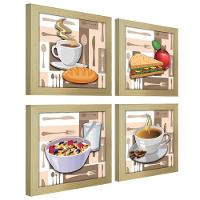 Quadro Café Padaria Copa 20X20Cm Kit 4 Un Marfim Listrado - 1