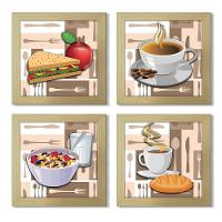 Quadro Café Padaria Copa 20X20Cm Kit 4 Un Marfim Listrado - 8