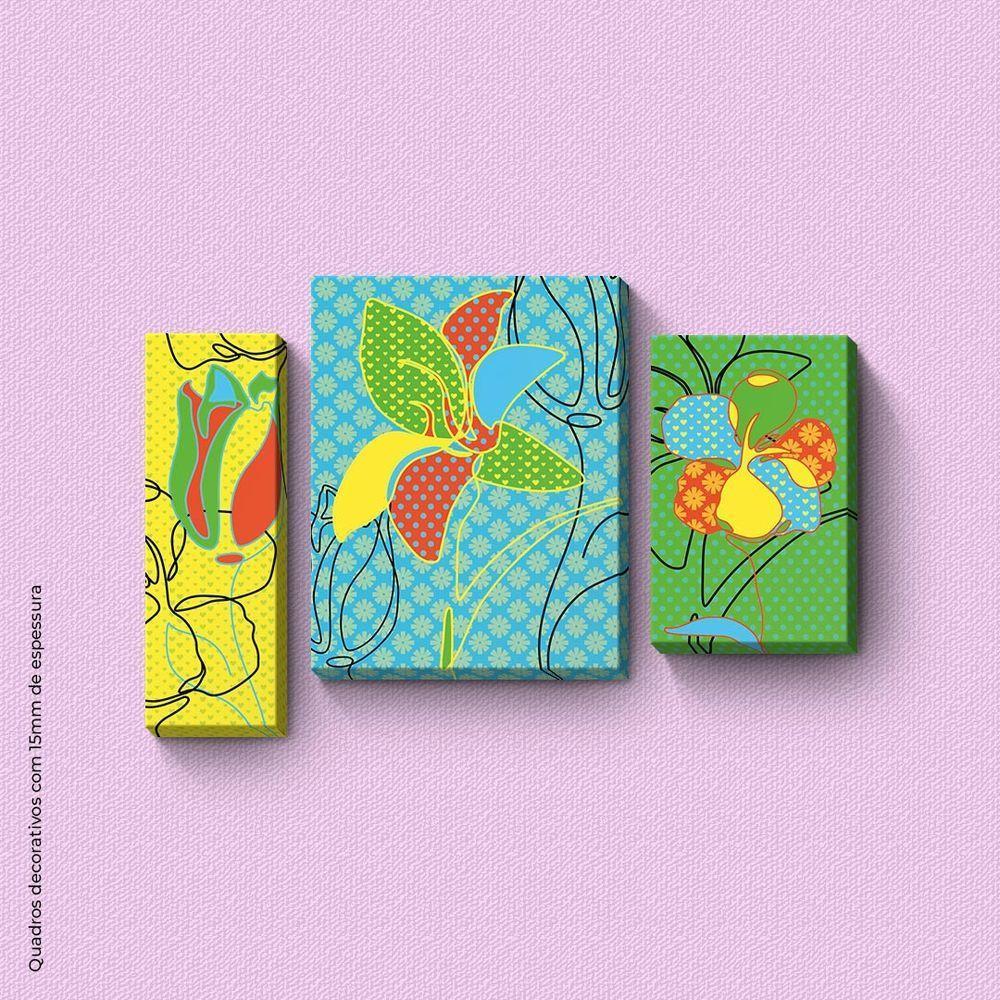Flores Com Cores Fluídas Quadro Com 3 Peças 15Mm - 1