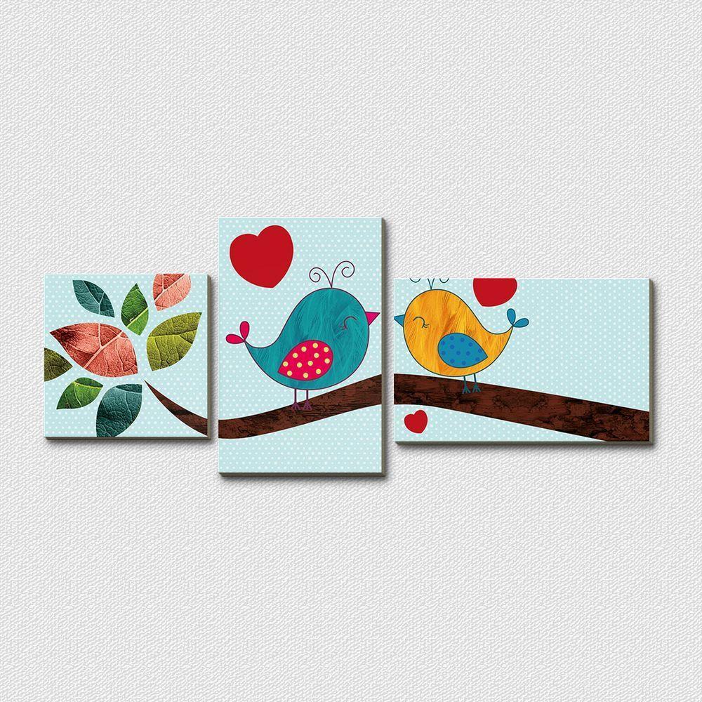 Passarinhos Apaixonados - Quadro Ou Placa Com 3 Peças 6mm - 1