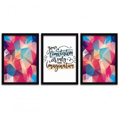 Kit Quadros 3 Pçs Mdf 30X40 Forma Frases 2 Moldura Preta