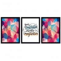 Kit Quadros 3 Pçs Mdf 30X40 Forma Frases 2 Moldura Preta - 1