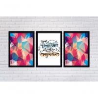 Kit Quadros 3 Pçs Mdf 30X40 Forma Frases 2 Moldura Preta - 2