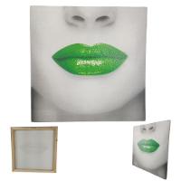Quadro Boca Batom Verde Labio Textura Moldura 40x40 Decoraçao Sala Quarto Recepçao Consultorio Enfeite - 1