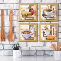 Quadro Cozinha Café Padaria Copa 20X20Cm Kit 4 Un Marfim - 6