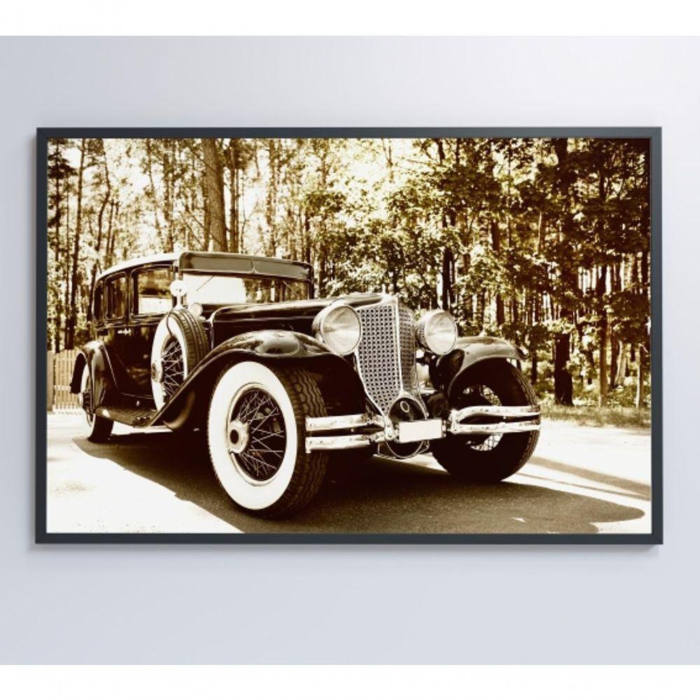 Quadro Carro Clássico Preto E Branco 60x40 Cm Vidro Impresso - 4