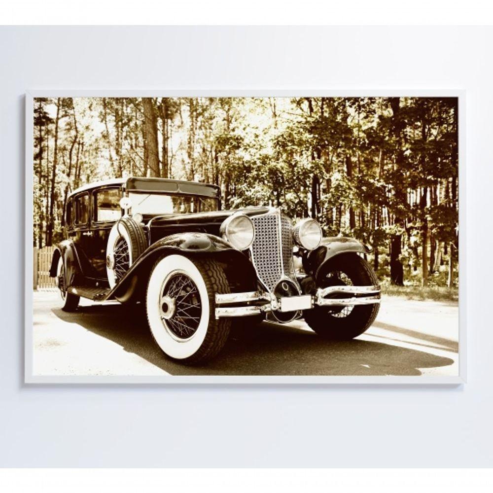 Quadro Carro Clássico Preto E Branco 60x40 Cm Vidro Impresso - 5