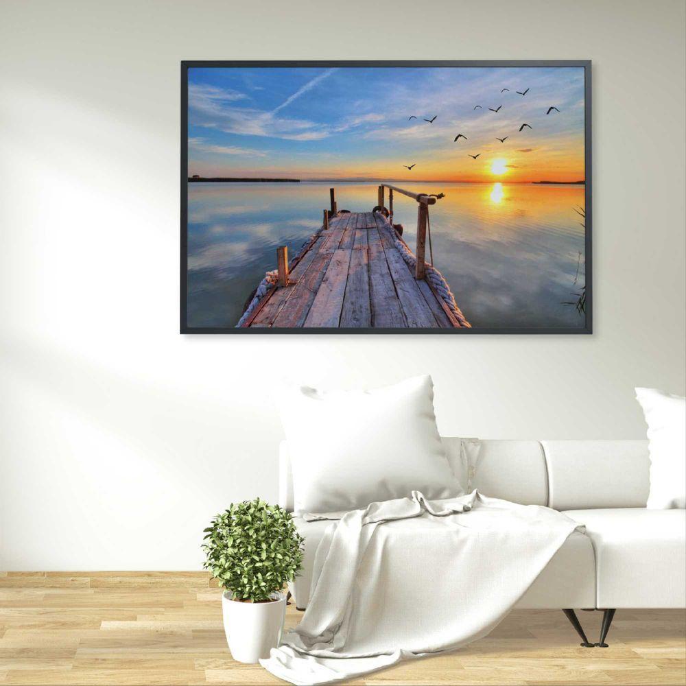 Quadro Por Do Sol No Pier 90x60 Cm Tecido Canvas - 1
