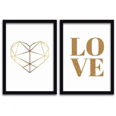 Conjunto Quadros 2pçs 40X60 Heart & Love Moldura Preta