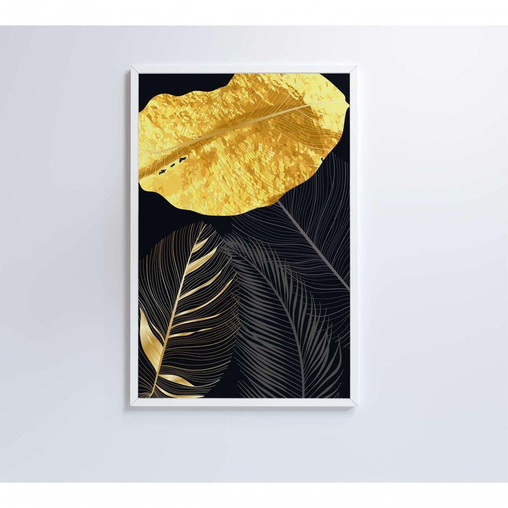 Quadro Folhas Douradas 2 40x60 Cm Adesivo Fotográfico - 3