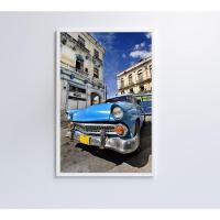 Quadro Carro Clássico Azul 120x80 Cm Tecido Canvas - 1