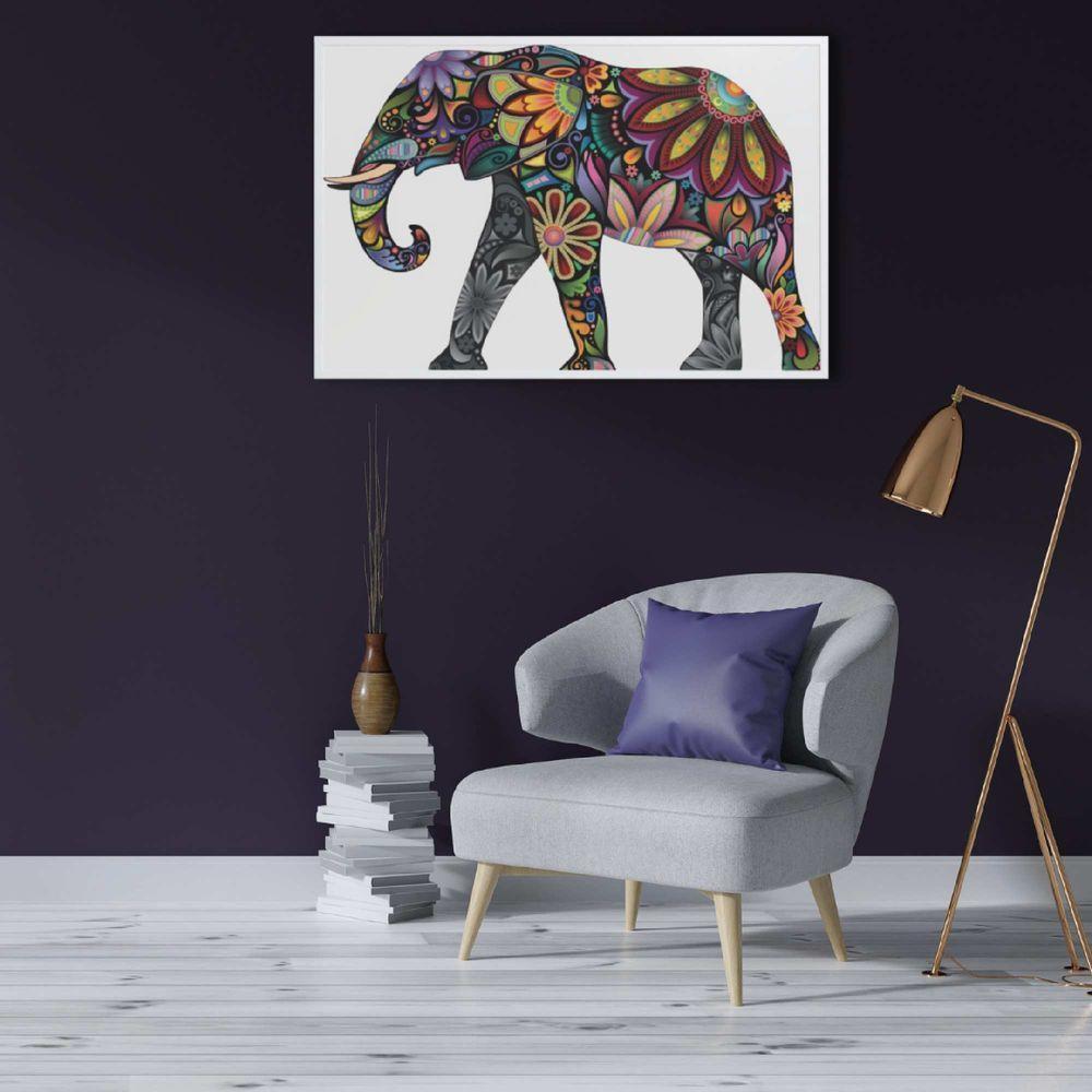 Quadro Elefante Em Flores 90x60 Cm Tecido Canvas - 1
