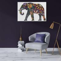 Quadro Elefante Em Flores 90x60 Cm Tecido Canvas - 1