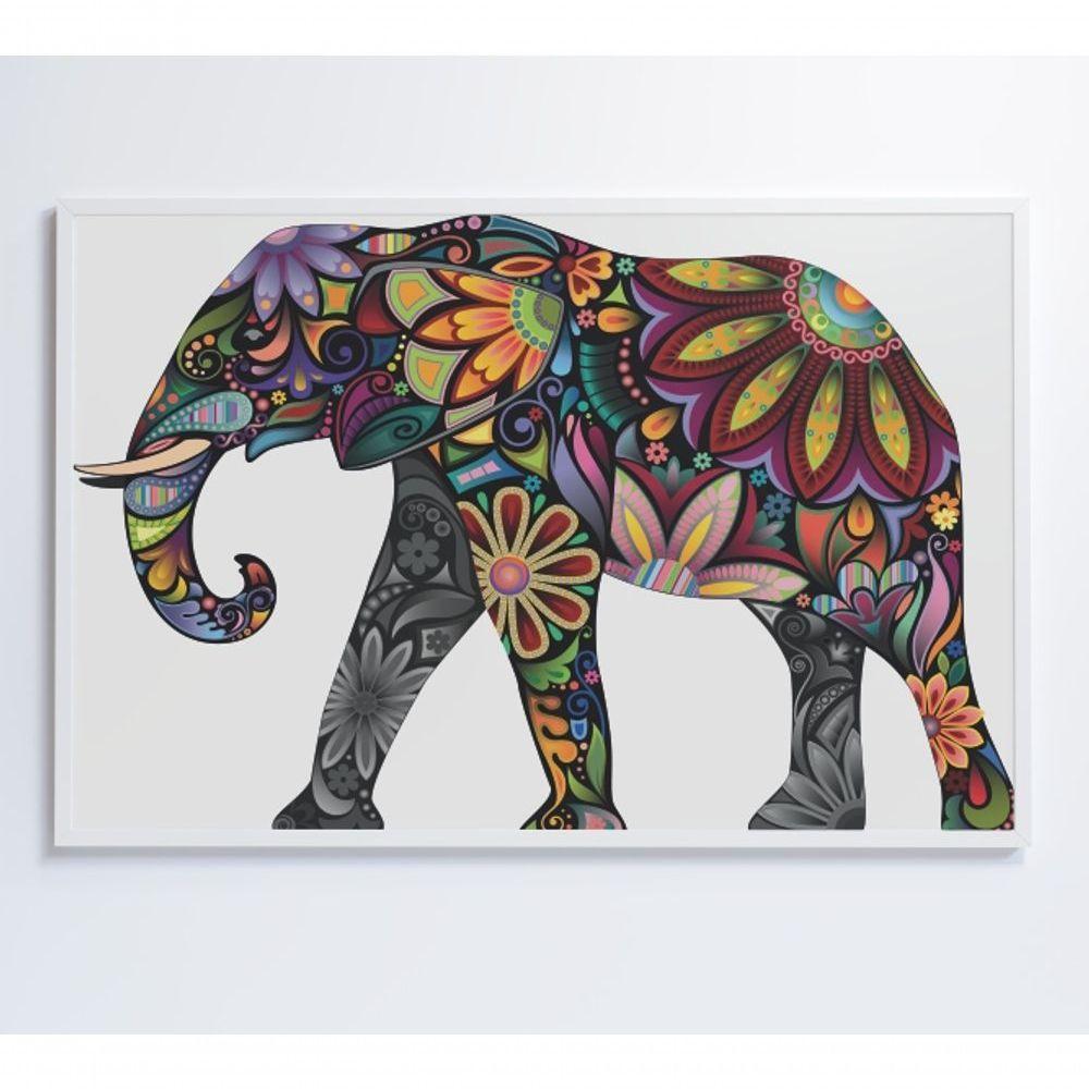 Quadro Elefante Em Flores 60x40 Cm Tecido Canvas - 5