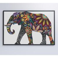 Quadro Elefante Em Flores 60x40 Cm Tecido Canvas